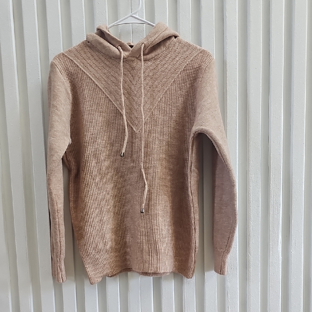 Cozy Tan Knit Hoodie 100% Cashmere N.W.T.S Size L/XL Women's